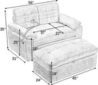 Chaise Lounge Chair Indoor with Storage Ottoman, Comfy Chenille Tufted Loveseat Sofa Chair with USB & Phone Holder, Upholstered Adjustable Backrest Lounge Sofa Chair for Living Room, Bedroom, Pink