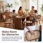 CIMOTA Mid Century Modern Dining Chairs Set of 4, Rattan Back Kitchen Chairs with Solid Wood Frame, Upholstered Faux Leather Seat, Armless Cane Dining Room Chair for Kitchen, Farmhouse, PU Beige
