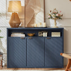 LEYAOYAO Fluted Buffet Cabinet with Storage, 45" Wide Wood Sideboard Credenza with 3 Doors & Open Storage Shelf, Modern Kitchen Console Accent Cabinets, Coffee Bar Table for Dining Room, Dark Blue