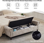 SOFTHION Storage Bench for Bedroom, 67" End of Bed Bench King Size, Upholstered Chenille Storage Ottoman with Tufted Cushioned Rolled Arm Large Storage Space for Living Room Entryway, Light Brown