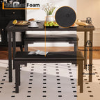 Garvee 3-Piece Dining Table Set, 3-Piece Kitchen Table with 2 Upholstered Benches, Space-Saving Dining Room Set for Breakfast Nook and Small Spaces, Black