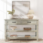 GarveeHome Entryway Table, Console Table with 2 Storage Drawers, 3 Tier Farmhouse Wooden Sofa Table, Hallway Tables for Entryway, Living Room-Grey