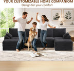 142" Modular Sectional Sofa Couch with Storage,U-Shape 4 Seat Comfy Modern Couch Sofa with Chaise, 27" Deep Seat Corduroy Sofa for Living Room, Tool-Free Assembly - Dark Grey