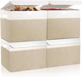 Large 22 Quart Linen Fabric Foldable Storage Bin Cube Organizer Basket with Flip-Top Lid & Handles, Clothes Blanket Box for Home, Office, Closet, Beige & White, 4 Pack 14.6 x 9.5 x 9.5”