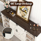 Hlivelood 66" Farmhouse TV Stand for 75 Inch TV, 33" Tall Entertainment Center with Power Outlets & Sliding Barn Door, Wood TV Stand with Storage, TV Media Console for Living Room, Antique White