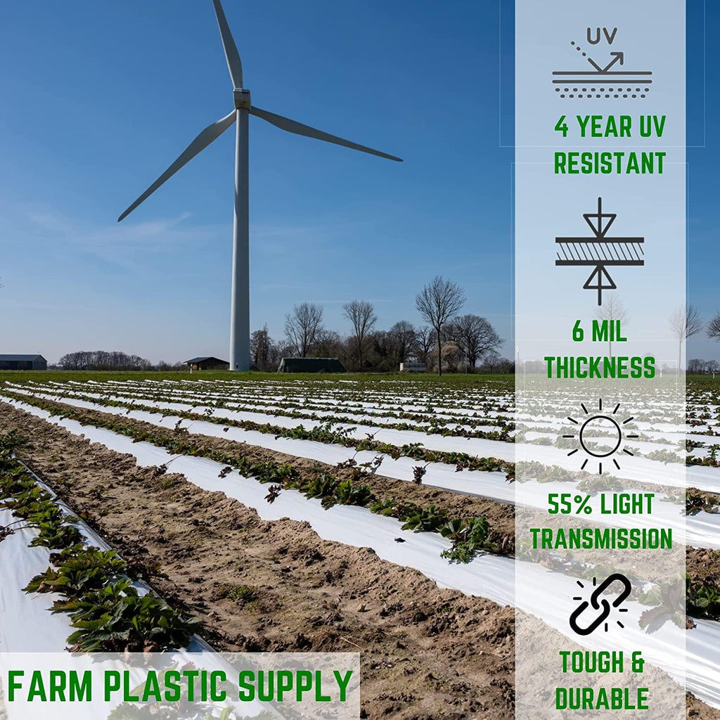 Farm Plastic Supply - White Greenhouse Plastic Sheeting - 6 mil - (32' x 50') - 4 Year UV Resistant Poly Greenhouse Film, 55% Light Transmission Hoop House Cover for Gardening, Agriculture