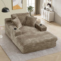 49" x 76" Corduroy Chaise Lounge, Cup Holders, Camel | Super-oversized corduroy chaise with deep sleeper seating and built-in cup holders for reading, lounging rest.