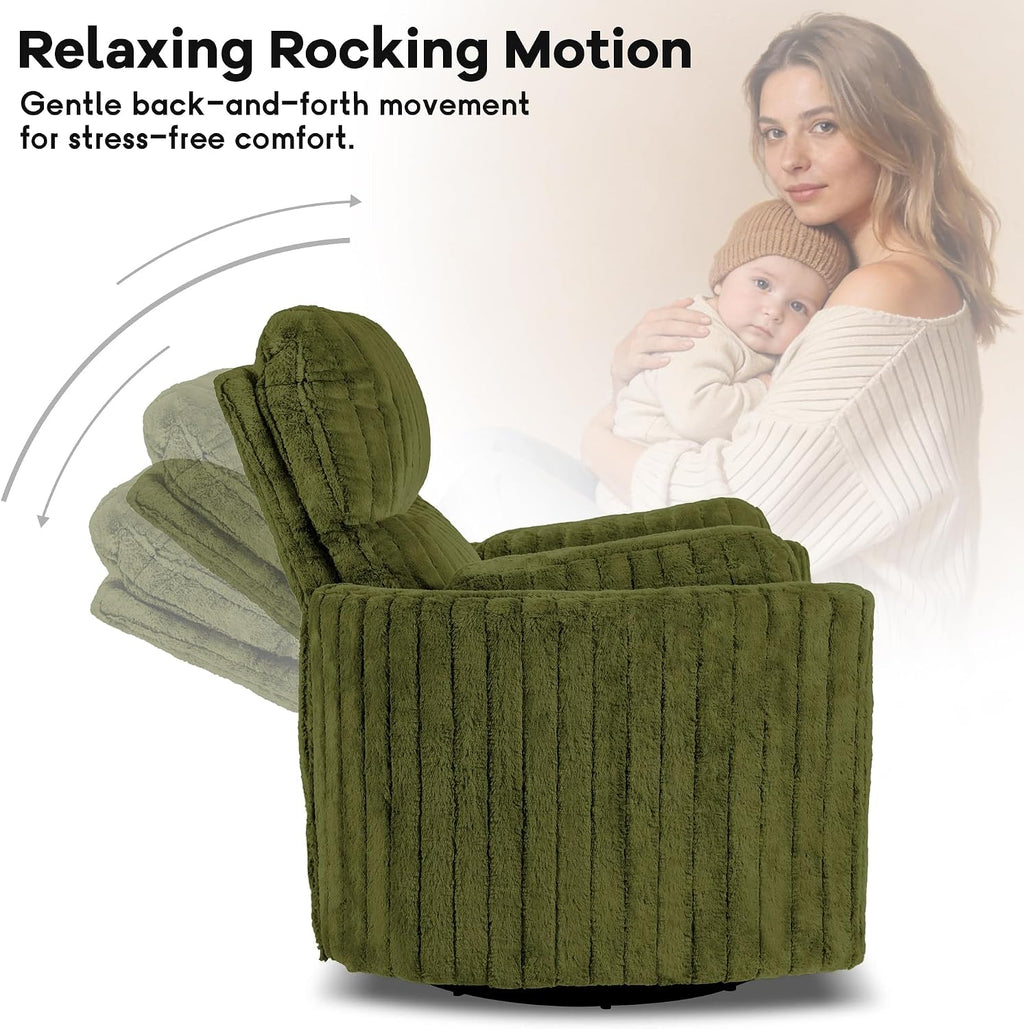 Electric Nursing Power Swivel Rocker Recliner with 2 Pillows, Green