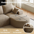 108" U-Shaped Couches for Living Room,Comfy Fluffy Cloud Sectional Couch with Curved Ottoman, Modern Plush Corduroy Deep Seat Modular Sectional Sofa for Small Spaces, Light Brown