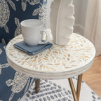 Linon Dabelle Cream Capiz Round Side Table with Gold Metal Base