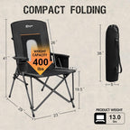 Portal Oversized Folding Camping Chair High Back Portable Lawn Chairs for Adults Outdoor Sports with Hard Armrest Cup Holder，Supports 400LBS, 2P Black