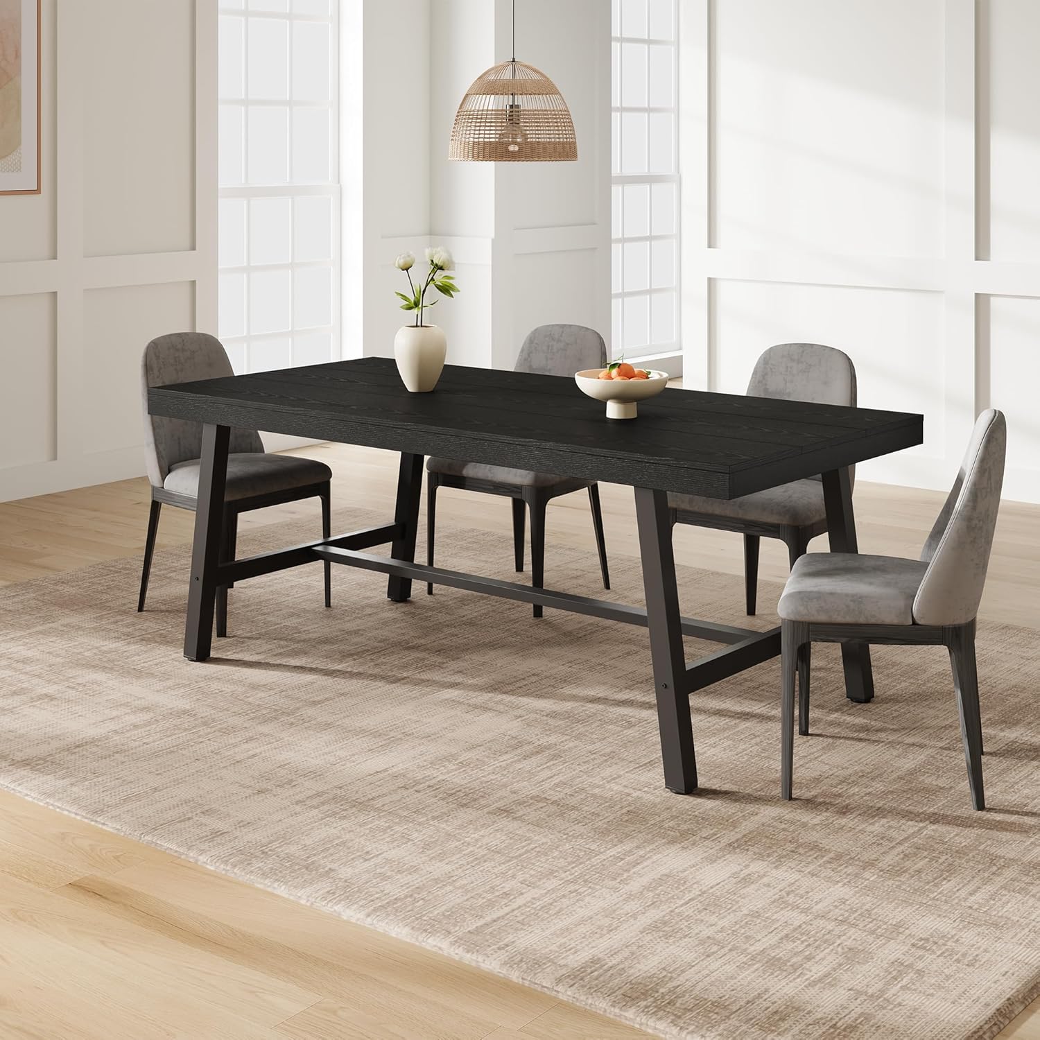IDEALHOUSE Industrial Dining Table for 6-8 People, 70.87" Large Wooden Kitchen Table with Sturdy Metal Frame, Long Rectangular Dining Table Seats 6 for Dinner, Dining Room, Kitchen - Black