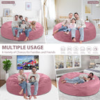 7FT Bean Bag Chair, Large Bean Bag Chairs with Memory Foam Filled, Fluffy Beanbag Sofa with Dutch Velvet Cover, Round BeanBag Chairs for Living Room, Playroom - Dusty Pink