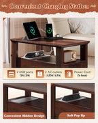 WLIVE Farmhouse End Table with Charging Station, Narrow Side Table with Storage, Small Nightstand with USB Ports and Outlets ，Bedside Cabine for Bedroom, Living Room,Espresso