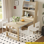 JIJIWANG Compact 33.5x15.7x69inch Buffet with Hutch and Foldable Dining Table, Multifunctional Cupboard with Storage Shelf and Side Hooks for Small Places (Natural Oak, 66.1" L x 31.5" W x 69" H)