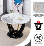 JUFU 48 Inch Round Dining Table for 4 to 6, Faux Marble Look, Modern Circle Kitchen Furniture with Stable Pedestal Base for Apartment, Dining Room, Living Room, Restaurant