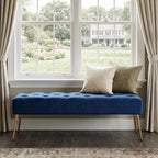 DUHOME Button-Tufted Ottoman Bench, Upholstered Bedroom Benches Velvet Footrest Stool Dining Bench Accent Bench for Entryway Dining Room Living Room Bedroom, Dark Blue