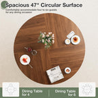 47" Round Dining Table for 4-6, Space-Saving Dining Room Table with Core Rolling Shutter Storage Shelf and Thick Tabletop, Wood Grain Dinner Table for Kitchen, Dining Room, Living Room, Walnut