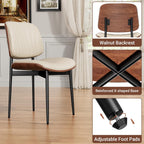 YaFiti Dining Chairs Set of 4, Dining Room and Kitchen Chairs, Mid Century Modern Accent Chair, Upholstered PU Leather Chairs for Vanity with Walnut Bentwood and Metal Legs, Greige