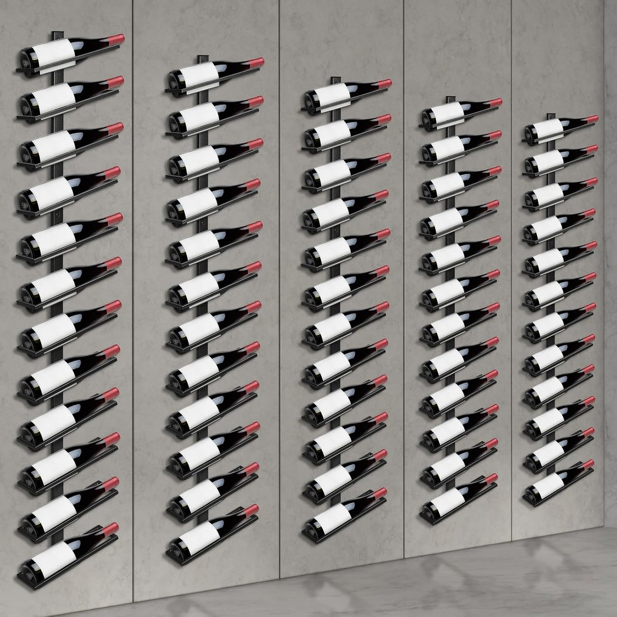 ETOYA Wall Mounted Wine Rack, H 59inch, 12 Rows, 60 Bottle Wine Cellar Racks, Metal Wine Bottle Holder for Dining Room, Kitchen, Bar, Basement & Restaurant (5 Columns（60 Bottles）)