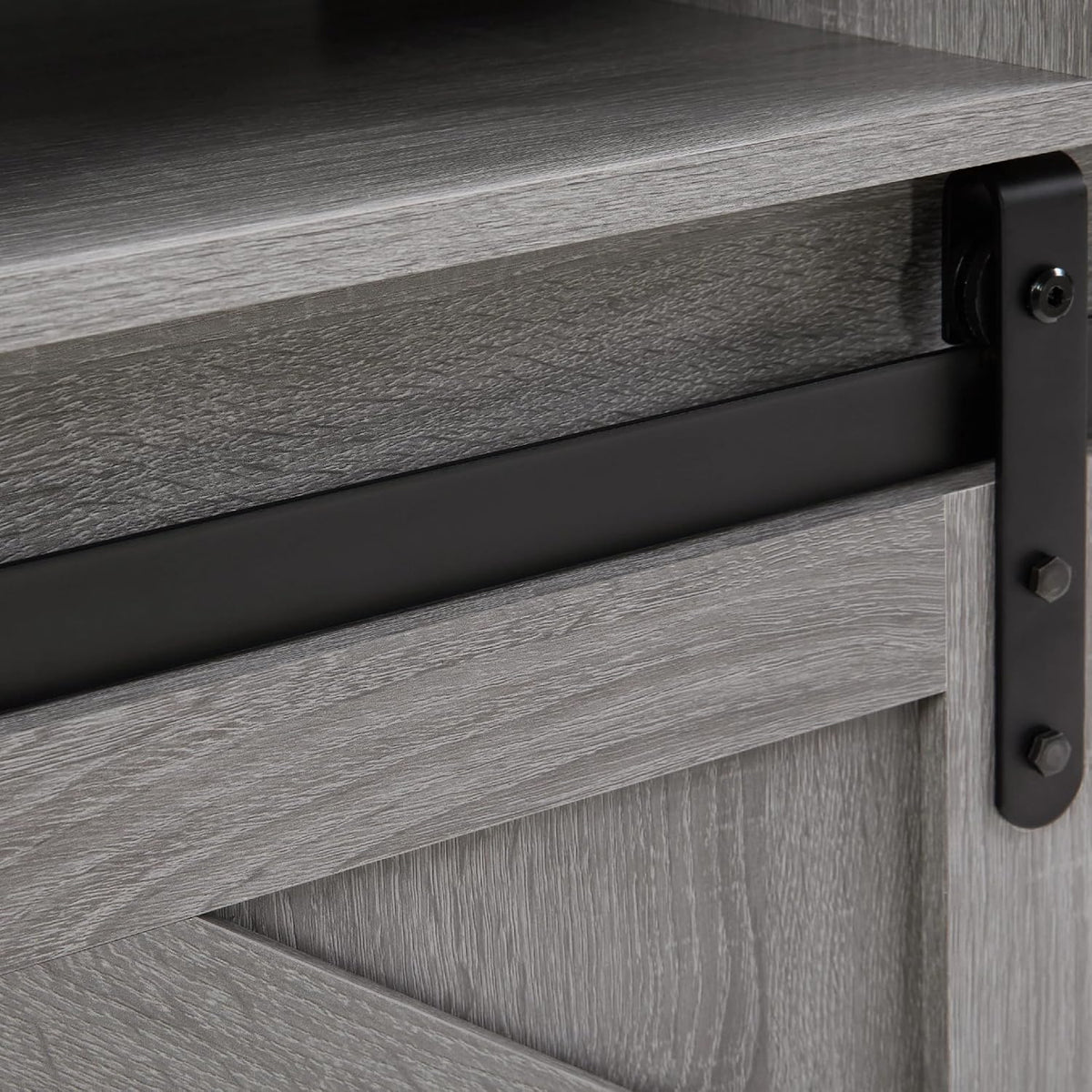 TV Stand Sliding Barn Door Modern&Farmhouse Wood Entertainment Center, Storage Cabinet Table Living Room with Adjustable Shelves for TVs Up to 65" (Gray, Farmhouse with Open Shelf)