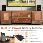 Sweetcrispy 63" TV Stand with Fabric Drawers for 65 70 75 Inch TVs | Entertainment Center with Open Shelves & Metal Frame & Charging Station for Living Room, Bedroom, Brown