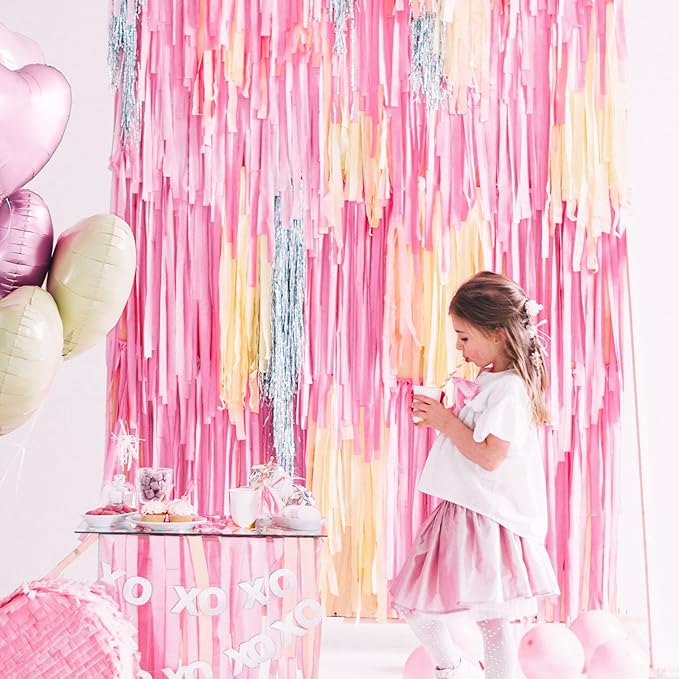 PartyWoo Crepe Paper Streamers 4 Rolls 328ft, Pack of Crepe Paper Perl Pink Streamers Decorations, Crepe Paper for Birthday Decorations, Party Decorations, Wedding Decorations (1.8 in x 82 Ft/Roll)