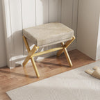 BAMBOOHOMIE Foldable Foot Stool Ottoman, Modern Foot Rest with Bamboo X Legs & Thick Foam Cushion, Folding Foot Stools Small Padded for Bedroom Living Room, Footstool for Chair Couch (Natural - Brown)