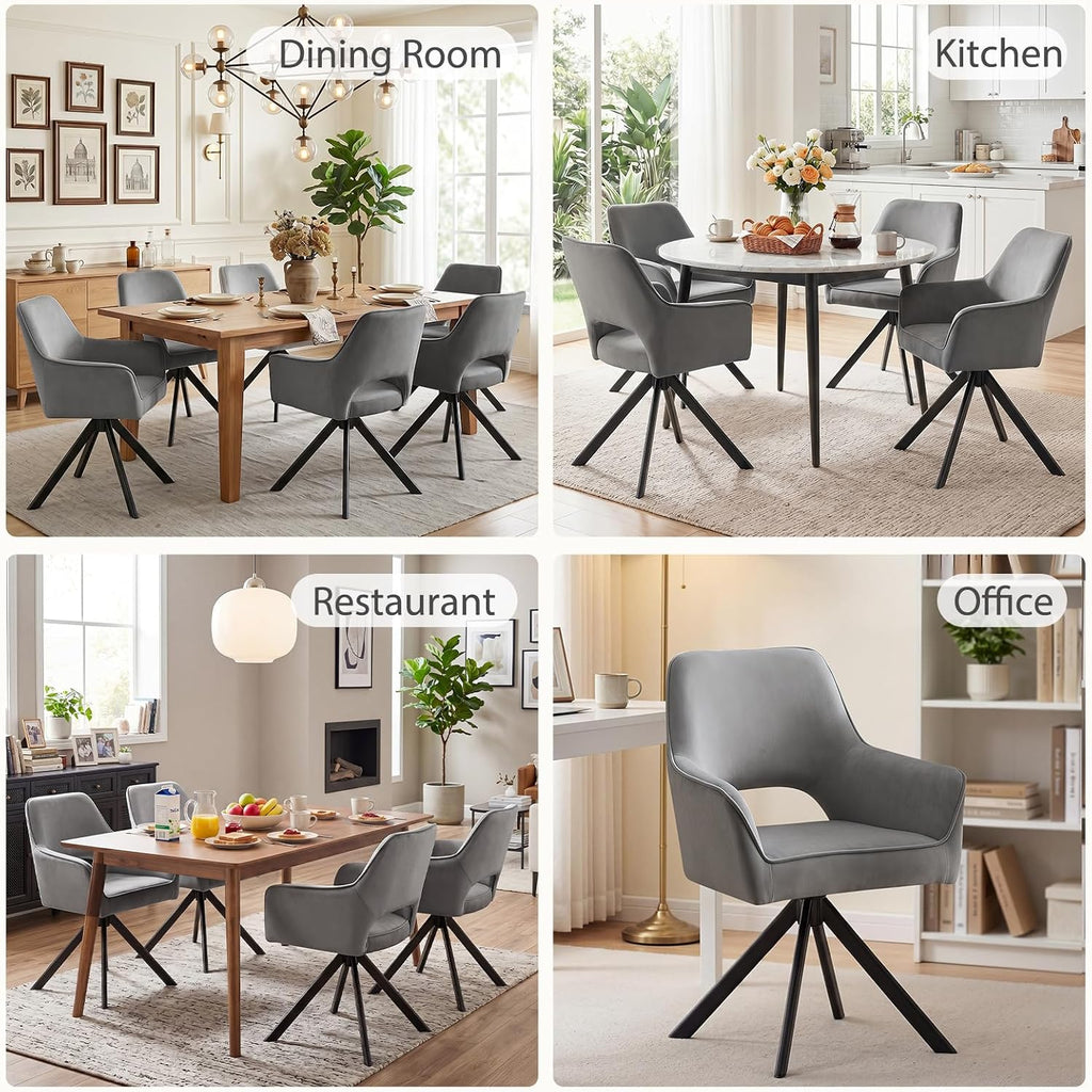 Furniliving Modern Swivel Dining Chairs Set of 2, Upholstered Chenille Dining Room Chairs with Thicken Cushion, 360° Rotating Kitchen Chairs with Metal Legs for Dining Room