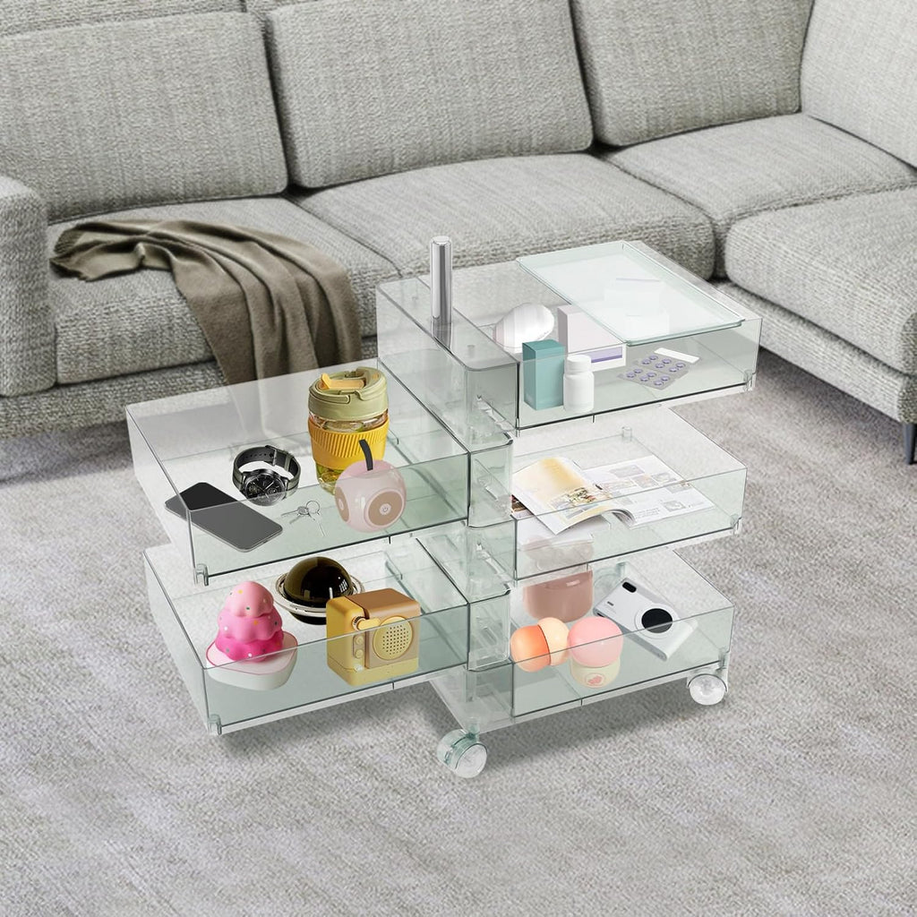 Bacocoo 360° Rotation Storage Cabinet, 5 Storey Movable Bedside Table with 4 Wheel, Plastic Leisure Table, Storage Trolley, Sofa Side Cabinet, Snacks Cabinet for Bedroom,Kitchen. (Green)