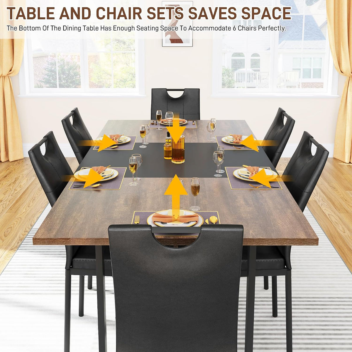 chartustriable 7PCS Dining Table Set with 6 Chairs for 4 5 6 People, 71" Large Wooden Kitchen Table Sets with 6 Upholstered Chairs,6-Person Kitchen Table & Chairs Set for Dining Room Kitchen(Brown)