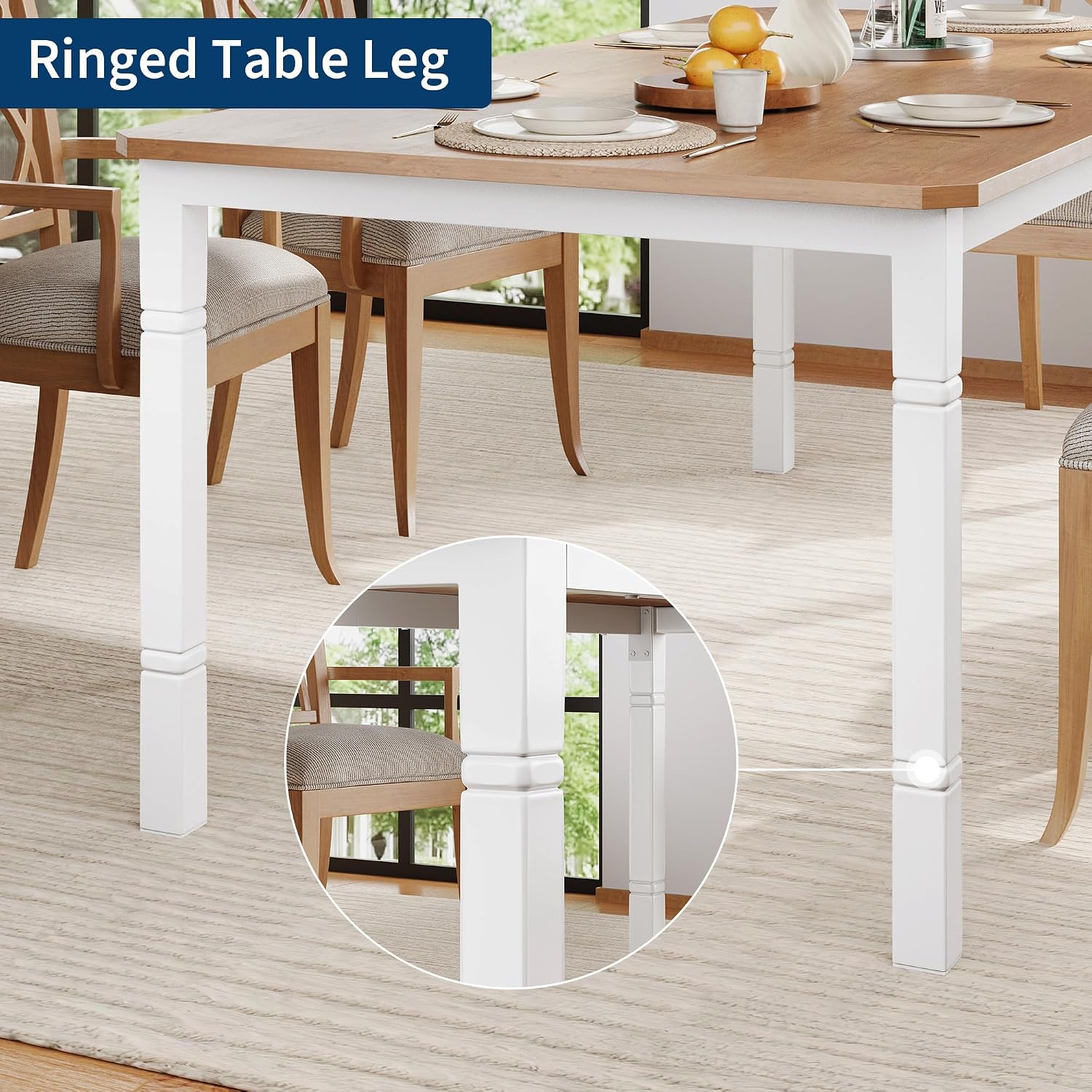 IDEALHOUSE 79" Dining Table for 6-8 People, Modern Rectangular Kitchen Table with Sturdy Metal Legs, Large Wood Farmhouse Dining Room Table for Home Office, Conference, White & Oak