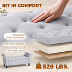HOMCOM 47" Storage Ottoman Bench, Tufted Long Ottoman with Storage Chest, Rolled Arms, Safety Hinge, Wooden Legs, Upholstered End of Bed Bench, 528 lbs for Bedroom, Entryway, Living Room, Light Gray