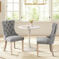 Dining Table and Dining Chair Set 23.6" White Round Table&2 Linen Fabric Upholstered Wooden Legs Chairs for Kitchen Dining Room Small Space 3 Piece Dining Table and Chair Set（Grey）