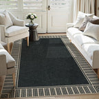 OJIA Easy Jute 5x7 Outdoor Rug, Washable Patio Rugs for Living Room Striped Border Indoor Outdoor Carpet Farmhouse Non-Slip Black Rug Geometric Area Rug for Porch Backyard Dining Room
