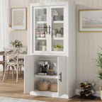 Garvee Tall Kitchen Pantry Cabinet, Farmhouse Wood Storage Cabinet with 4 Doors and Adjustable Shelves, Sturdy Frame, 70.45" Large Office Bookcase Cabinets for Kitchen, Dining, Office, Rustic White