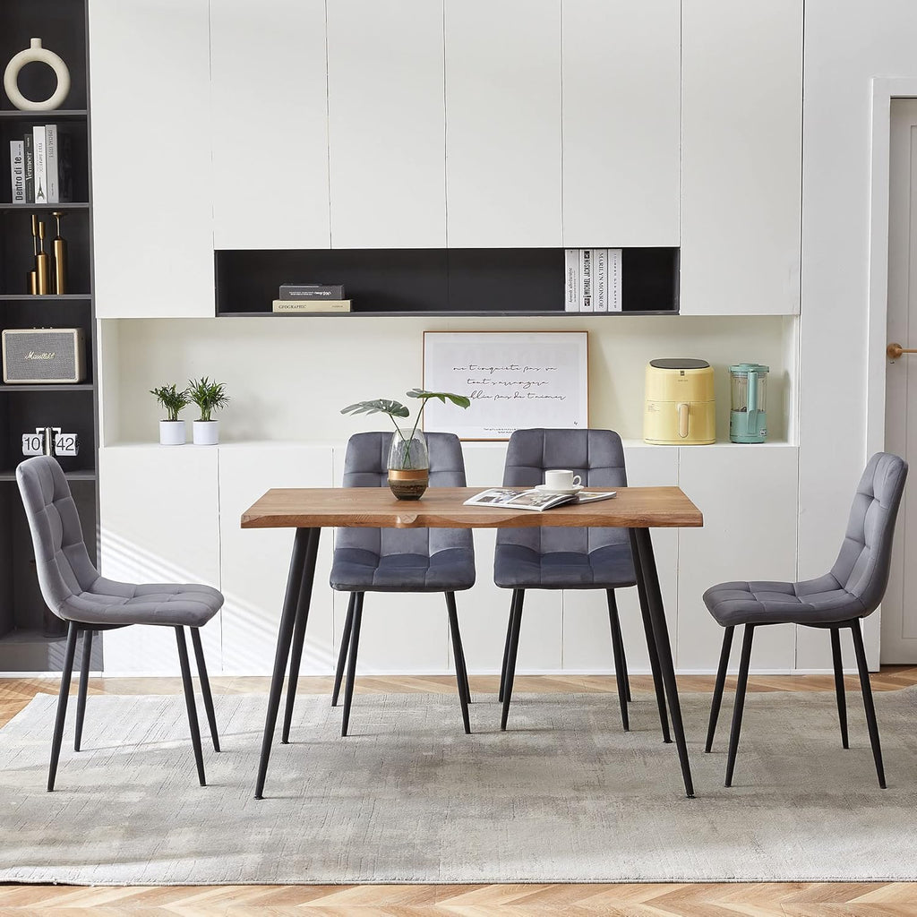 Rectangular Dining Table Set with Upholstered Chairs - Modern Kitchen Table and Chairs Set of 4 for Small Spaces - Grey