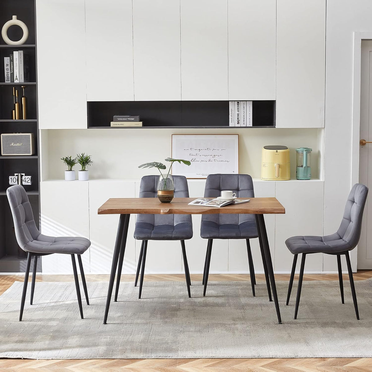 Rectangular Dining Table Set with Upholstered Chairs - Modern Kitchen Table and Chairs Set of 4 for Small Spaces - Grey