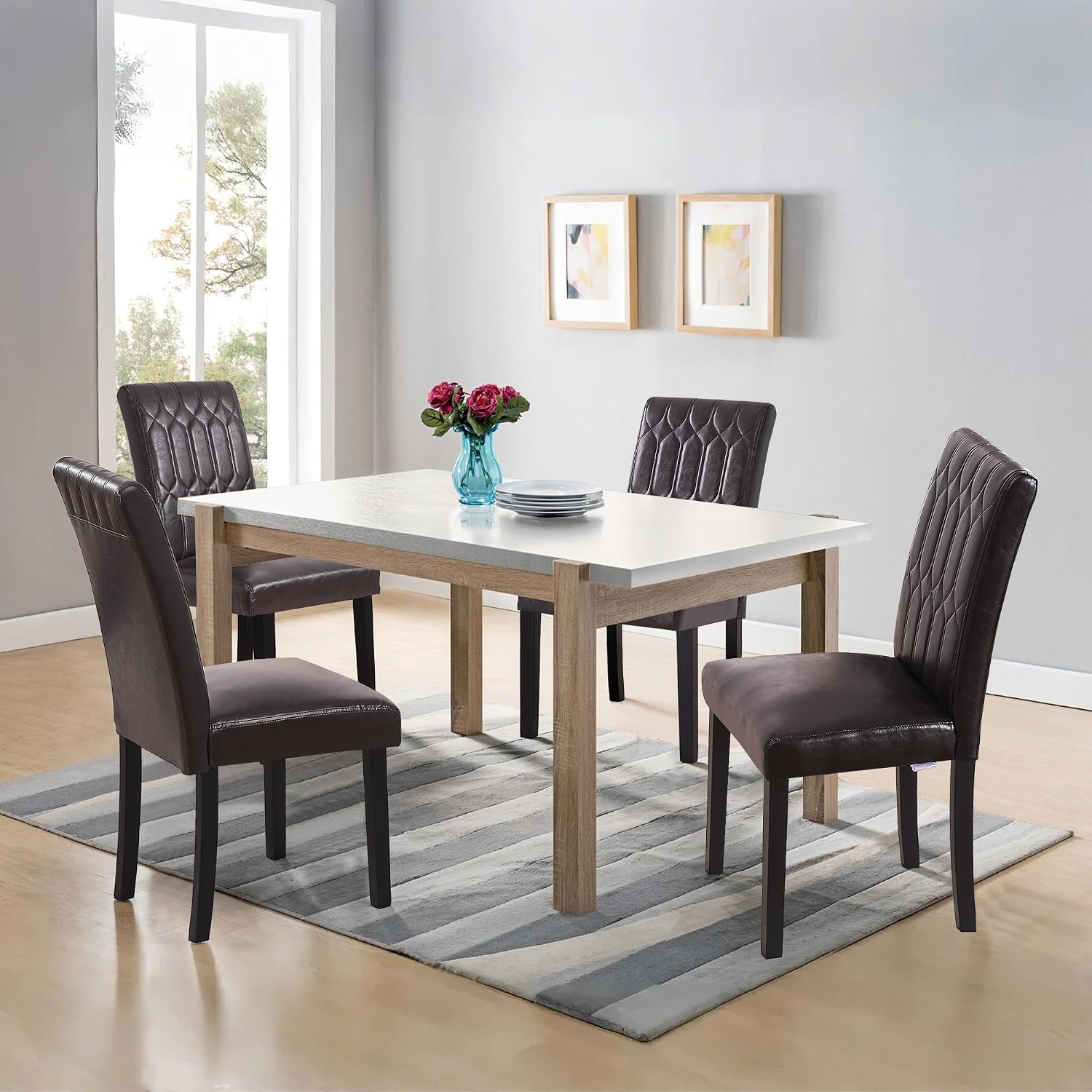 VECELO Upholstered Dining Chairs Set of 6, Modern PU Leather Accent Parsons, Solid Wood Legs w/Rubber Footpads, for Living Room Kitchen, Coffee