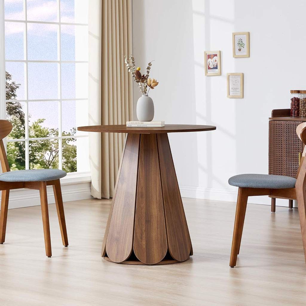 31.5" Round Dining Table for 2-4 People, Modern Small Kitchen & Dining Room Table with Pedestal Base, Space Saving Farmhouse Wood Table for Apartment & Small Spaces, Walnut