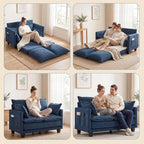 49" Loveseat Sofa Bed, 2 in 1 Convertible Small Sofa Pull Out Couch Bed Chenille Deep 2 Seat Sleeper Twin XL Futon Mattress for Small Spaces Living Room Bedroom Apartment Office, Blue