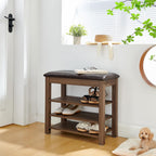 Shoe Storage Bench for Entryway, 24" Lift Top Storage Bench with PU Leather Cushion, 3-Tier Adjustable Shoe Rack Organizer, 400 lb Wood Hallway Benches for Mudroom, Bedroom, Brown