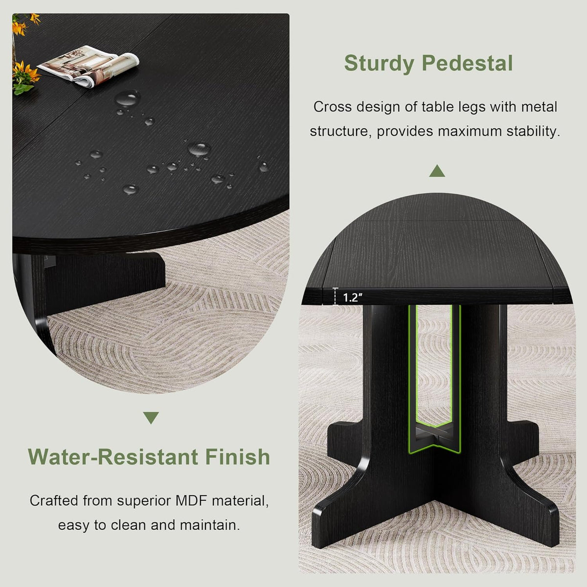 Feonase 43.3-59" Round Extendable Dining Room Table for 4-6, Modern Oval Kitchen Table with Heavy Duty Base, Dining Table for Kitchen Living Room, Easy Assembly, Noise-Free, Matte Black