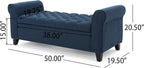 ‎GDF Studio Keiko Fabric Armed Storage Bench, Dark Blue, Dimensions: 19.75”D x 50.00”W x 20.5”H