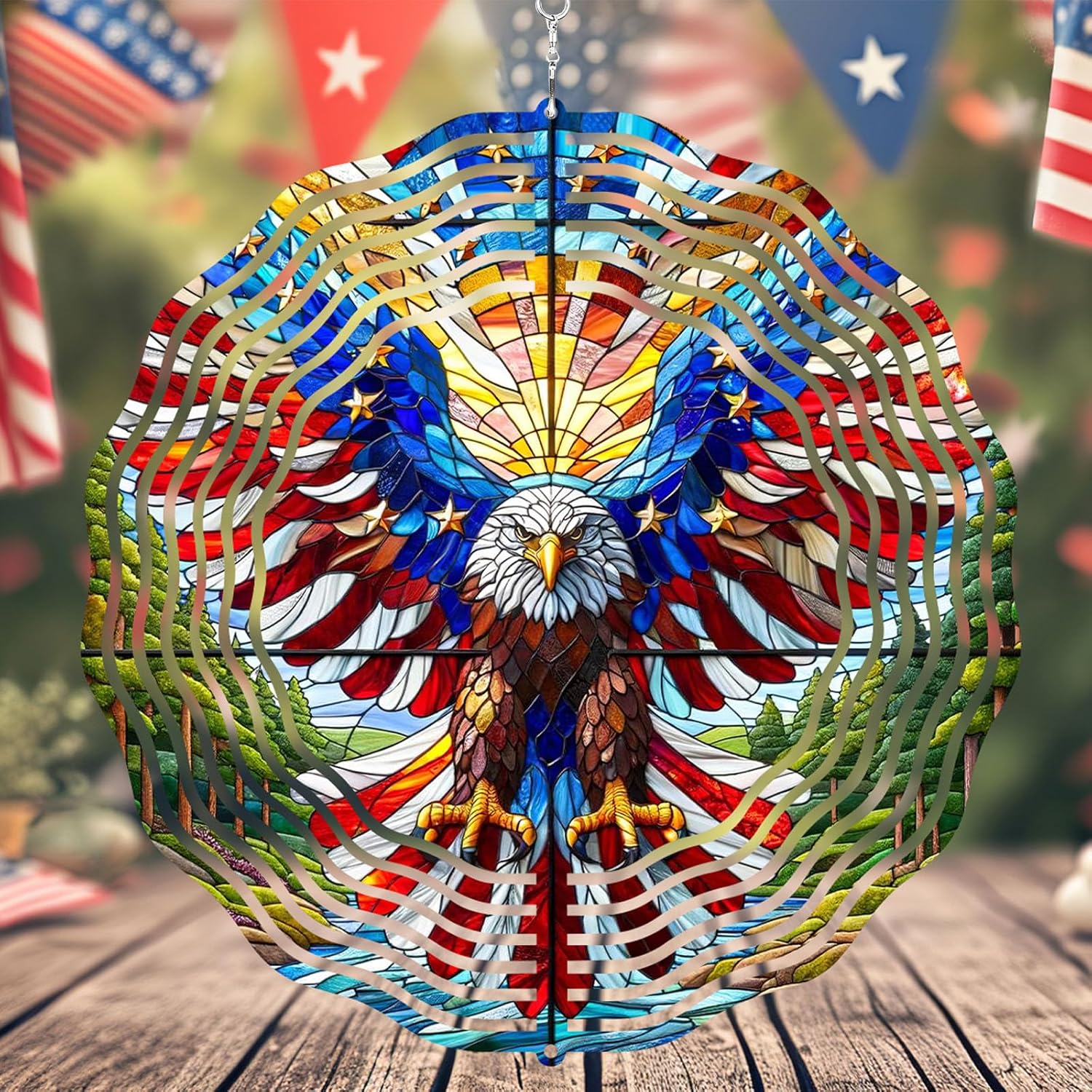 10 Inch 3D Flag Eagle Wind Spinner, Unique Metal Hanging Kinetic Wind Sculpture Gifts for Women Mom Grandma Wife, Outdoor & Indoor Decorations, Yard and Garden Ornament