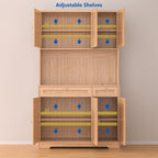 Pantry Storage Cabinet with Charging Station, Kitchen Storage with Adjustable Shelves, Food Pantry Cabinet with Coffee Bar Storage, Modern Kitchen Cupboard for Dining Room, Living Room, Oak