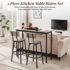 43.31" Bar Table Set for 2, Counter Height Dining Table with PU Upholstered Bar Stools and Backrests, Space-Saving Small Kitchen Table for Breakfast Nook,Grey