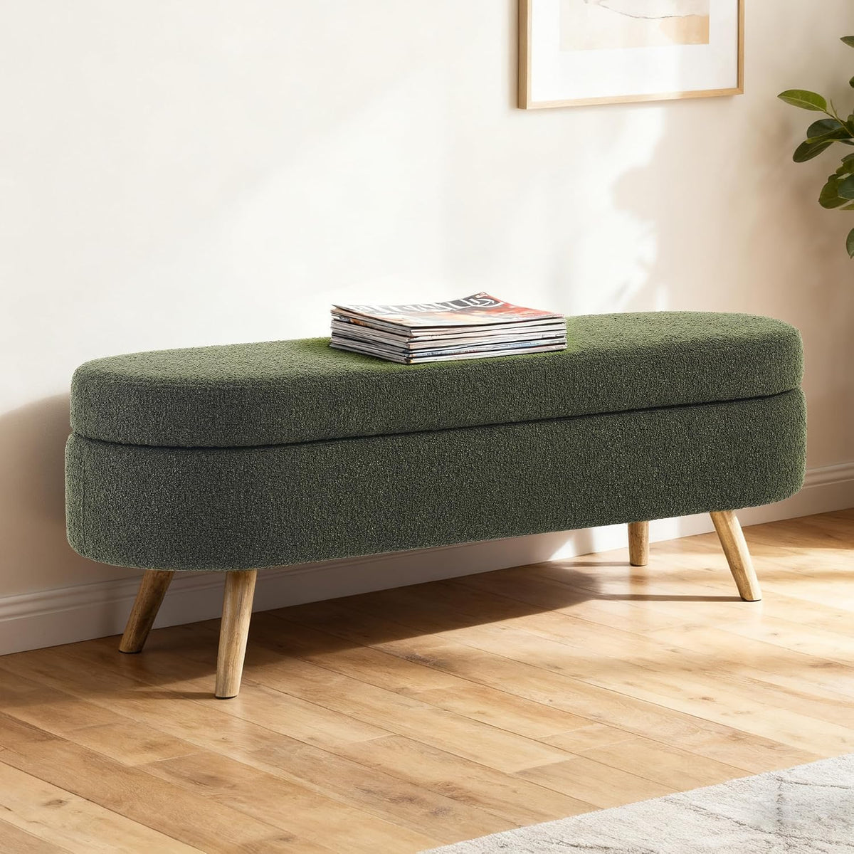 Storage Bench, 43" Storage Ottoman Bench, Shoe Storages Benches for Bedroom, Upholstered Entryway Benches with Seating, Rubber Wood Legs for Bedroom, Living Room, Entryway, Bed Side, Green