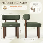 Wooden Dining Chairs Set of 4, Upholstered Kitchen Chairs with Solid Wood Legs, Mid Century Dining Room Chair with Ergonomic Curved Backrest for Kitchen Dining Vanity, Green