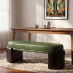 Christopher Knight Home Roland 48" Faux Leather Upholstered Dining Bench, Wooden Entryway Bench, Long Sofa Footstool for Living Room, Bedroom End of Bed Bench, Green+Black